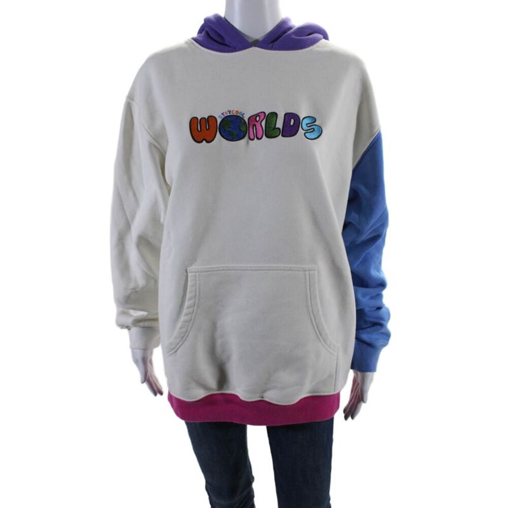 Staycoolnyc Womens Pullover Colorblock Worlds Hoodie Sweater White Multi Medium